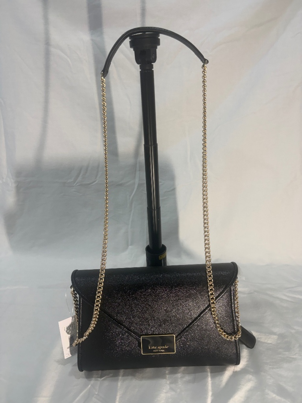 NWT Kate Spade Black Textured Envelope Chain Shoulder Bag $298